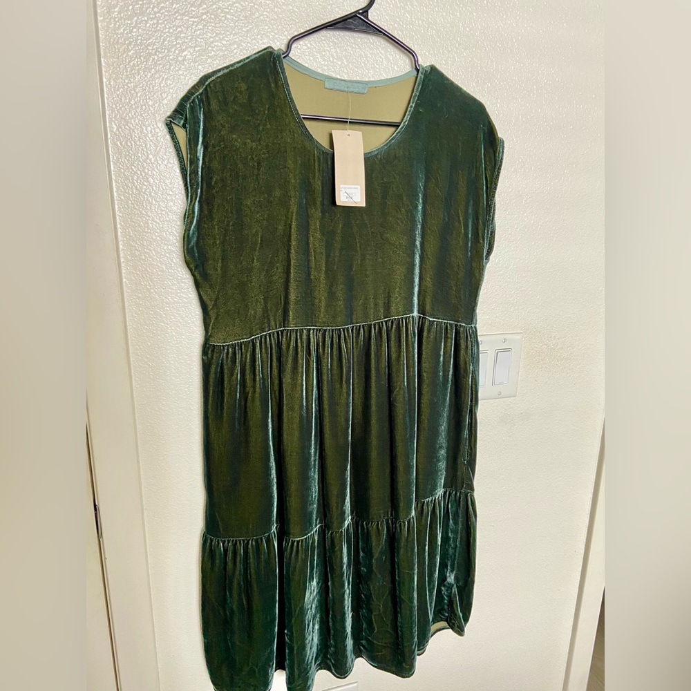 NWT Cut Loose Green Velvet Boho Dress